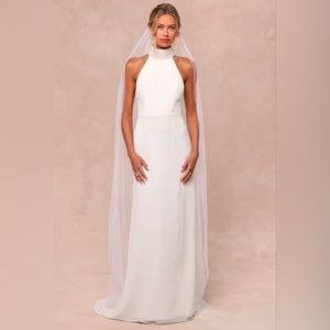 NWT-Size: Small- Lulu’s “Extraordinary Moment White Pearl Mock Neck Maxi Dress”